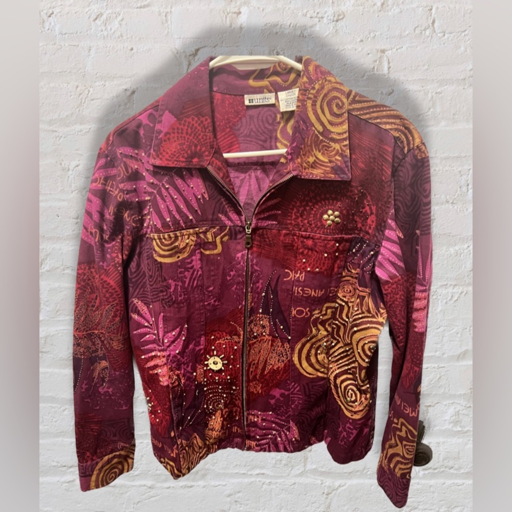 Vintage Colorful Beaded Denim Jacket (L)